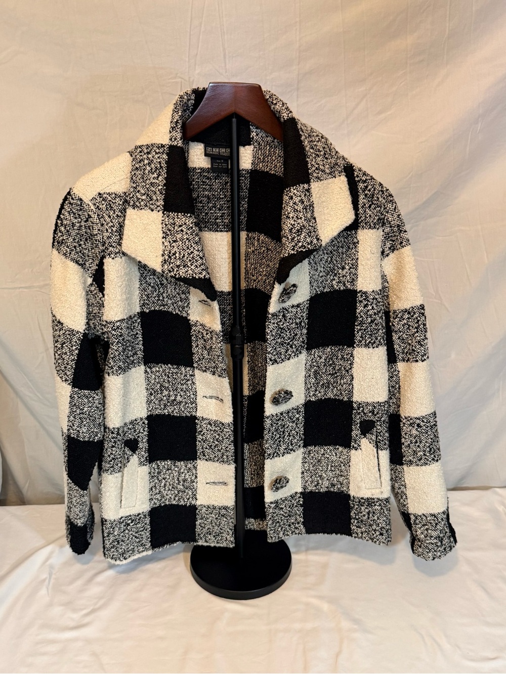 Nomadic Traders Black & White Buffalo Check Wool Blend Jacket Size Medium (KK12)
